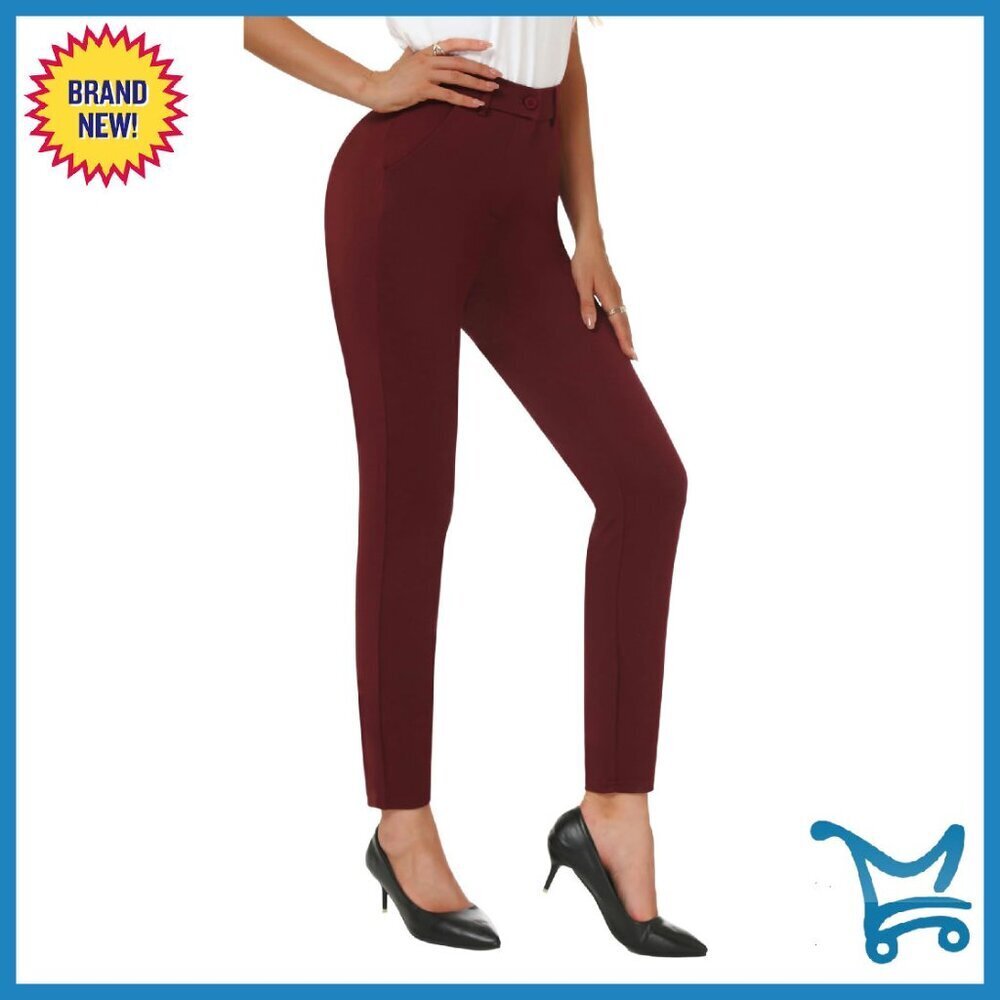 High Waist Skinny Work Pants Stretchy Wrinkle-Resistant with Pockets
